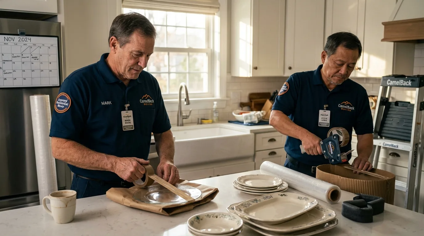 Professional crew packing kitchen dishware in Waterloo, IL